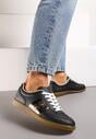 Sneakerși Negri cu Talpă Plată cu Șiret și Inserție Decorativă Drukesti