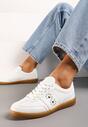 Sneakerși albi cu talpă joasă cu sistem de închidere și inserție decorativă Drukesti