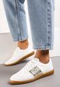 Sneakerși Alb-Aurii cu Talpă Plată cu Șiret și Inserție Decorativă Drukesti
