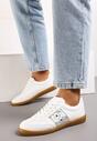 Sneakers Albi-Argintii cu Talpă Plată cu șiret și Inserție Decorativă Drukesti