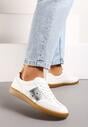 Sneakers Albi-Argintii cu Talpă Plată cu șiret și Inserție Decorativă Drukesti