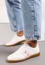 Sneakerși Albi-Roz pe Talpă Plată cu Legare și Inserție Decorativă Drukesti