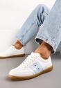 Biało-Niebieskie Sneakersy na Płaskiej Podeszwie z Wiązaniem i Ozdobną Wstawką Drukesti