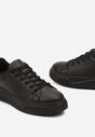 Czarne Sznurowane Sneakersy z Ekoskóry na Grubej Podeszwie ze Żłobieniami Skripta