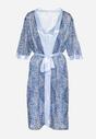 Niebieski Komplet Piżamowy ze Szlafrokiem i Elegancką Koszulą Nocną w Drobne Cętki Seraphim
