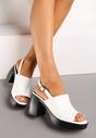 Białe Sandały na Słupku i Platformie z Wkładką ze Skóry Naturalnej Scripella