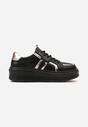 Czarne Sneakersy ze Skóry Naturalnej na Platformie Ahama