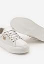 Białe Skórzane Sneakersy Sznurowane na Niskiej Platformie z Cyrkoniami Dorianlle