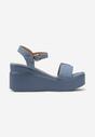Niebieskie Sandały na Platformie i Koturnie Ozdobione Aplikacją z Cyrkonii Edalmania