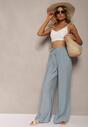 Pantaloni largi de culoare albastru deschis din viscoză cu elastic în talie Abyga