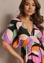 Rochie evazată negru-roz cu mâneci scurte tip liliac Leraphi