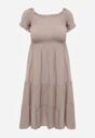 Rochie de vară din bumbac bej deschis tip șpaniolă cu volane evazate Lorania