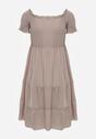 Rochie de vară din bumbac bej deschis tip șpaniolă cu volane evazate Lorania