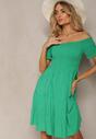 Zielona Letnia Sukienka z Bawełny o Fasonie Hiszpanki z Rozkloszowanymi Falbanami Lorania