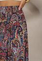 Granatowe Spodnie Culottes z Bawełnianej Tkaniny Ozdobione Wzorem Paisley Gwinamas