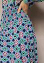 Niebieskie Szerokie Spodnie Culottes z Bawełnianej Tkaniny w Mozaikowy Wzór Miratte