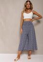 Pantaloni Culottes din Bumbac Bleumarin cu Elastic Lat în Talie și Imprimeu Floral Pellagia