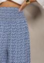Niebieskie Bawełniane Spodnie Culottes z Szeroką Gumką w Pasie i Kwiatowym Printem  Pellagia
