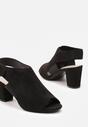 Czarne Sandały z Wkładką ze Skóry Naturalnej na Stożkowym Słupku Lunerina