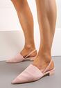 Różowe Sandały Szpiczaste na Niskim Obcasie z Metaliczną Nicią Nael