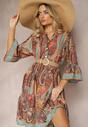 Rochie portocalie cloș cu volane model paisley Acerola