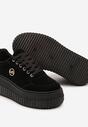 Czarne Sneakersy na Wysokiej Tłoczonej Platformie Zair
