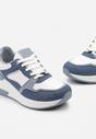 Niebiesko-Białe Sneakersy na Niskim Koturnie z Materiałowymi Wstawkami Aquamarine