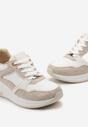 Beżowo-Białe Sneakersy na Niskim Koturnie z Materiałowymi Wstawkami Aquamarine
