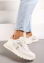 Biało-Brązowe Skórzane Sneakersy z Modnymi Wstawkami z Siateczki Apheni