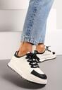 Sneakers Albi-Negri din Piele Naturală cu Platformă și Șireturi Late Talthea
