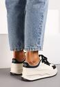 Sneakers Albi-Negri din Piele Naturală cu Platformă și Șireturi Late Talthea