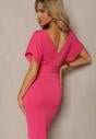 Rochie petrecere fuchsia Mennada cu decolteu triunghiular și curea din material cu cataramă