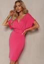 Rochie petrecere fuchsia Mennada cu decolteu triunghiular și curea din material cu cataramă