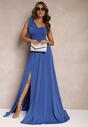 Rochie bleumarin cloș asimetrică cu crăpătură adâncă