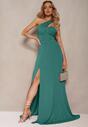 Rochie Verde Cloș cu Un Umăr și Crăpătură Adâncă Efiela