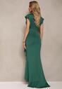 Zielona Elegancka Sukienka Długa o Asymetrycznym Fasonie z Dekoltem w V i Falbaną Efimea