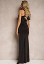 Rochie de cocktail asimetrică neagră cu tăietură și cret Cremlia