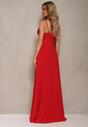 Czerwona Elegancka Sukienka o Rozkloszowanym Kroju z Rozcięciem na Ramiączkach z Kopertowym Dekoltem Winelia