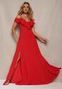 Czerwona Rozkloszowana Sukienka Typu Hiszpanka na Ramiączkach z Rozcięciem Neroli