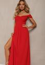 Czerwona Elegancka Długa Sukienka Hiszpanka Wykończona Rozcięciem na Dole Idelia