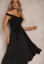 Czarna Sukienka Wieczorowa Hiszpanka z Materiałowym Paskiem Yellia