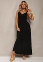 Czarna Sukienka Bawełniana Rozkloszowana Długa na Cienkich Ramiączkach z Regulacją Shalletia