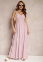 Różowa Sukienka Bawełniana Rozkloszowana Długa na Cienkich Ramiączkach z Regulacją Shalletia
