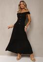 Czarna Letnia Sukienka z Hiszpańskim Dekoltem z Bawełnianej Tkaniny Gereleena