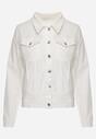 Biała Jeansowa Kurtka z Bawełny z Guzikami i Kieszeniami Ainztia