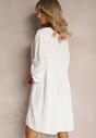 Biała Plisowana Sukienka Mini z Długimi Rękawami Oversize Ticini
