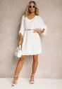 Biała Plisowana Sukienka Mini z Długimi Rękawami Oversize Ticini