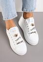 Biało-Srebrne Sneakersy na Platformie Ozdobione Odpinanymi Aplikacjami z Cyrkonii Neishi