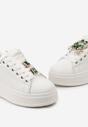Biało-Zielone Sneakersy z Platformą i Odpinanymi Biżuteryjnymi Aplikacjami na Sznurówkach Tamaki