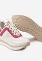 Biało-Różowe Sneakersy z Metaliczną Wstawką i Ozdobnym Napisem na Ukrytym Koturnie Alivewna